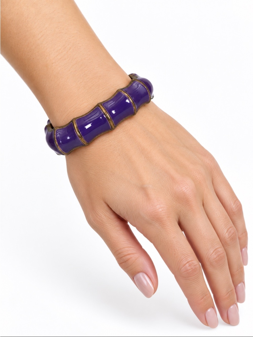 Purple Enamel Scalloped Panel Stretch Statement Bracelet